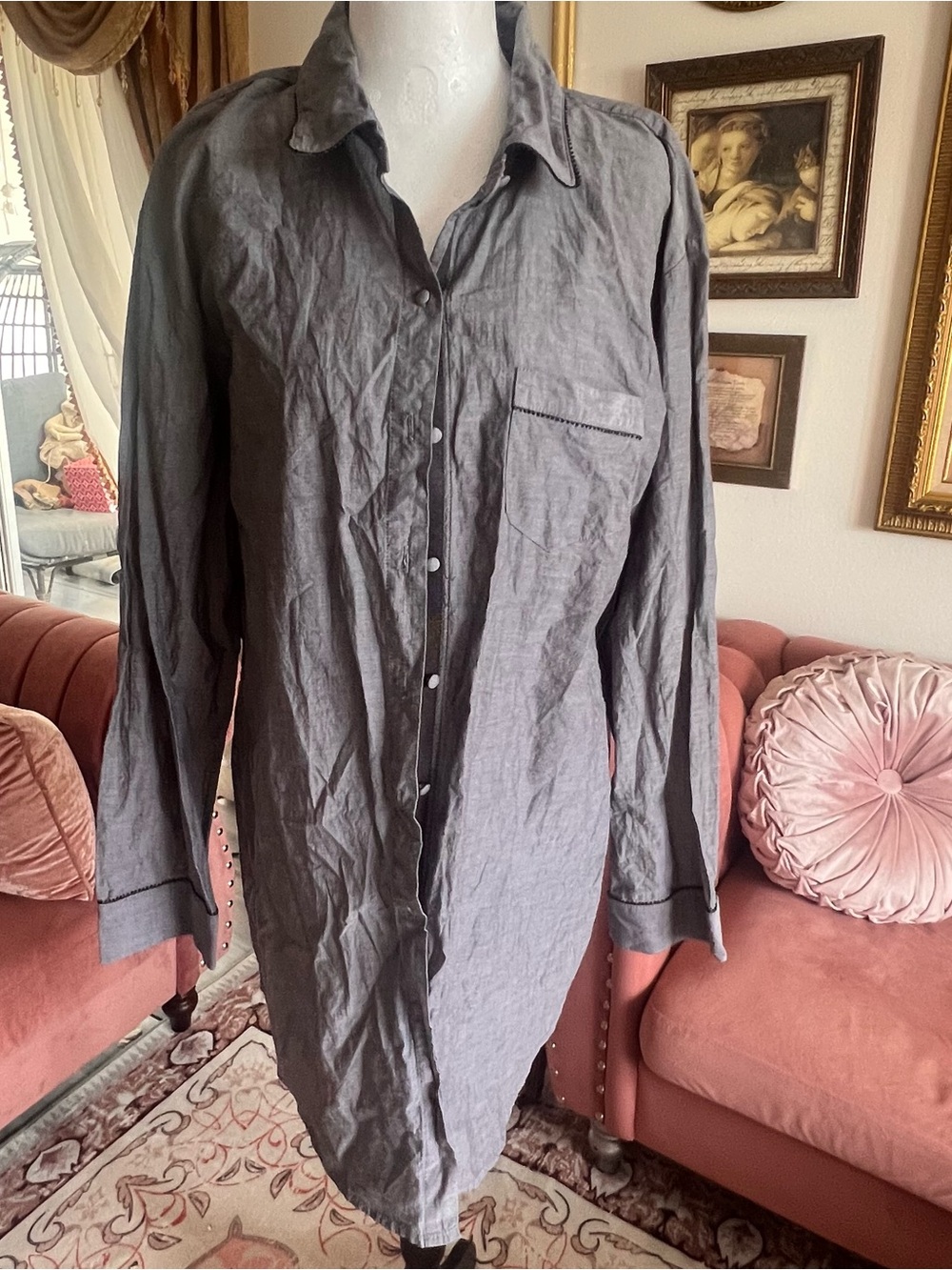 Victoria Secret - Long Button-Up PJ’s Shirt in Charcoal Gray
